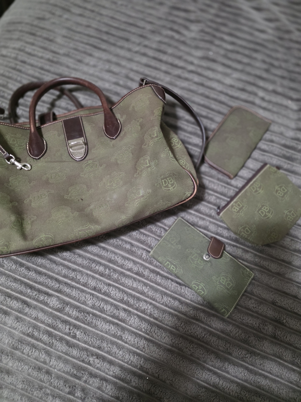 Green Canvas Travel Tote with Brown Leather Trim